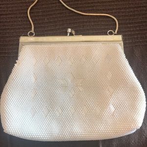 Retro white glass beaded purse